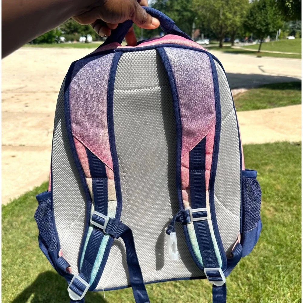 Pottery Barn Kids Mackenzie Ombre Glitter Backpack Pink Blue Navy Monogram ESL